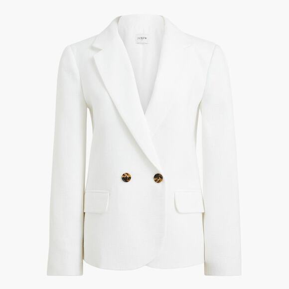 J. Crew Cotton/Linen Blend Double Breasted Textured Blazer White Women's Size 8 - Picture 2 of 10